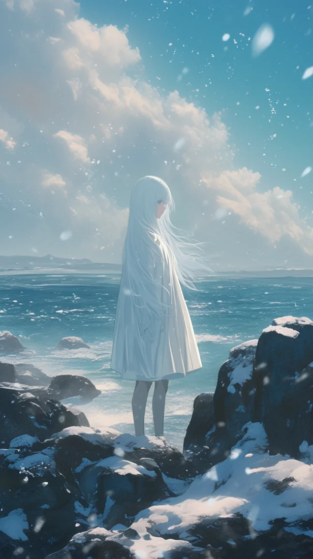海边的白衣动画人物